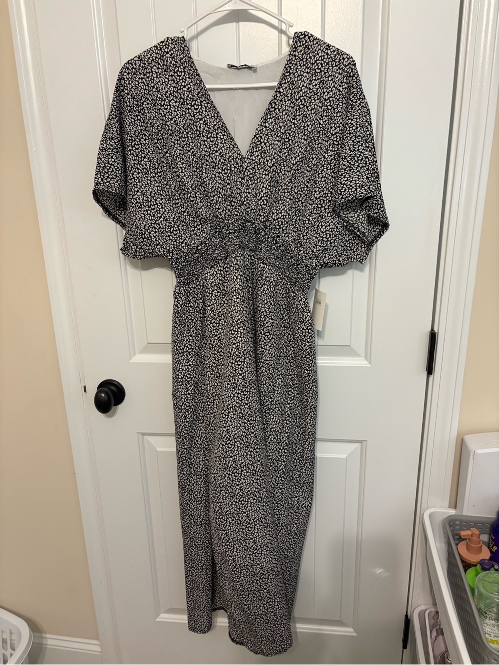 Black and White Printed Maxi Dress with V-Neck